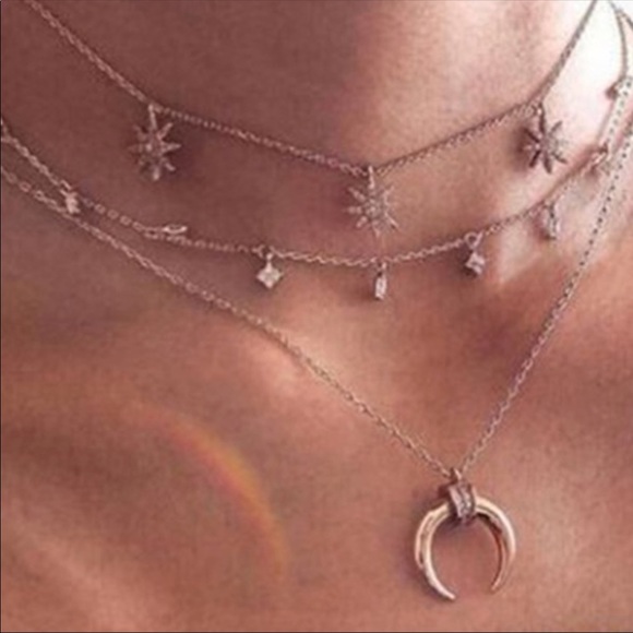 Gypsy Boho Hippie Jewelry Gold Tone Star Choker Necklace Chain